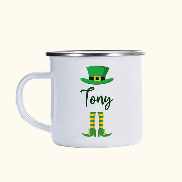 Personlig fyrklöver 11oz emaljmugg Campingkopp med namn St. Patrick's Day Present till barn