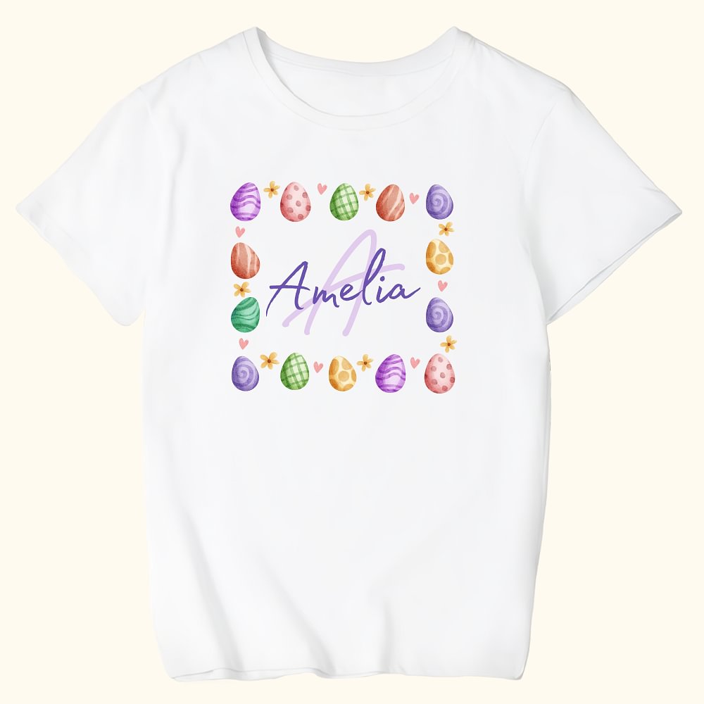 T-shirt à Motif Œufs de Pâques Personnalisé avec Nom Cadeau de Pâques pour Enfant