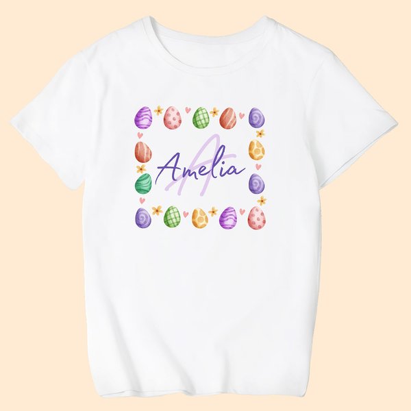 Personalized Colorful Easter Egg T-shirt with Name Easter Gift for Kids
