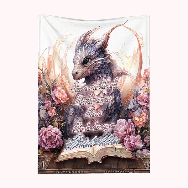 Couverture en Flanelle ou Sherpa Personnalisée avec Nom Thème de Lecture Motif de Dragon Cadeau d'Anniversaire pour Amateur de Lecture