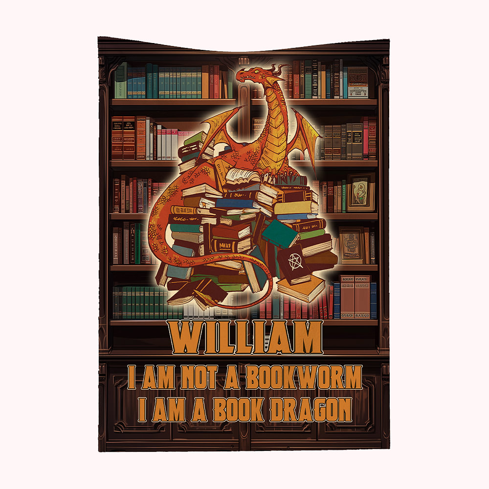 Couverture de Dragon Thème de Lecture Décoration Rétro Personnalisée avec Nom Cadeau d'Anniversaire pour Amateur de Livres pour Maison