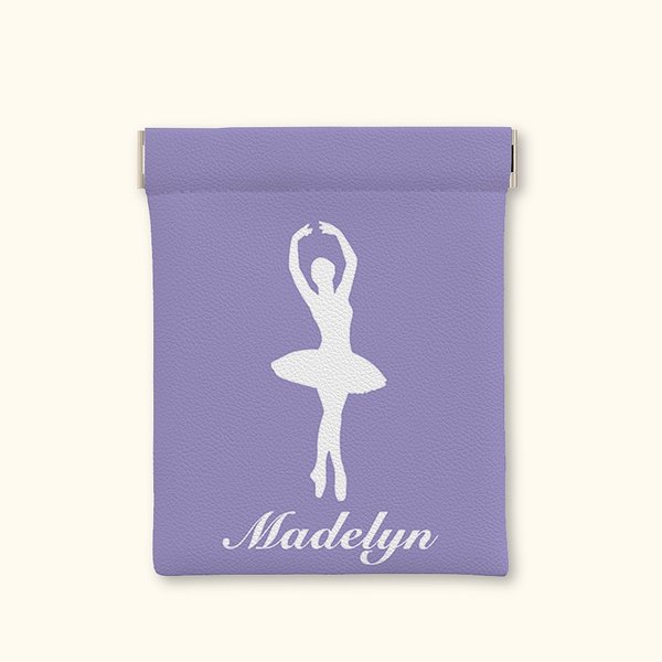 Personalizzato Ballerina Silhouette PU Pelle Piccolo Squeeze Pouch impermeabile Auto chiusura Storage Bag con nome Regalo di compleanno per lei