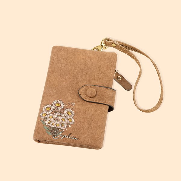 Personalizada Nacimiento Ramo de flores de cuero de tres pliegues billetera con tarjetero Cumpleaños Fiesta de Novias Regalo para ella