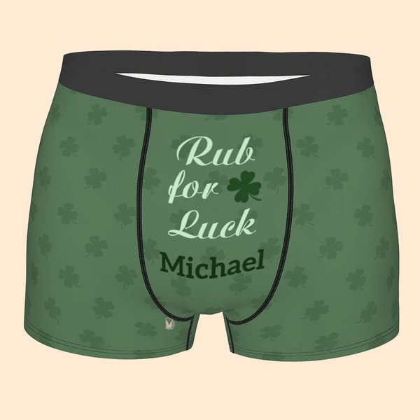 Frote personalizado para la suerte Trébol de cuatro hojas Boxer Brief cita divertida ropa interior Día de San Patricio regalo de cumpleaños para los h