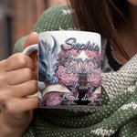 Tazza in ceramica con nome personalizzata Floral Book Dragon, tazza di caffè da 11oz/15oz, regalo di compleanno per gli amanti dei libri e dei draghi.