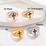 Bague Chrétien Baptême Signet Personnalisé avec Motif Croix Fleur de Naissance et Gravure Bijoux Cadeau Anniversaire