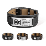 Bracelet d'Alerte Urgente Médicale Bracelet en Cuir Réglable Personnalisé avec Texte Gravé Cadeau pour Homme Femme