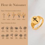 Bague Chrétien Baptême Signet Personnalisé avec Motif Croix Fleur de Naissance et Gravure Bijoux Cadeau Anniversaire