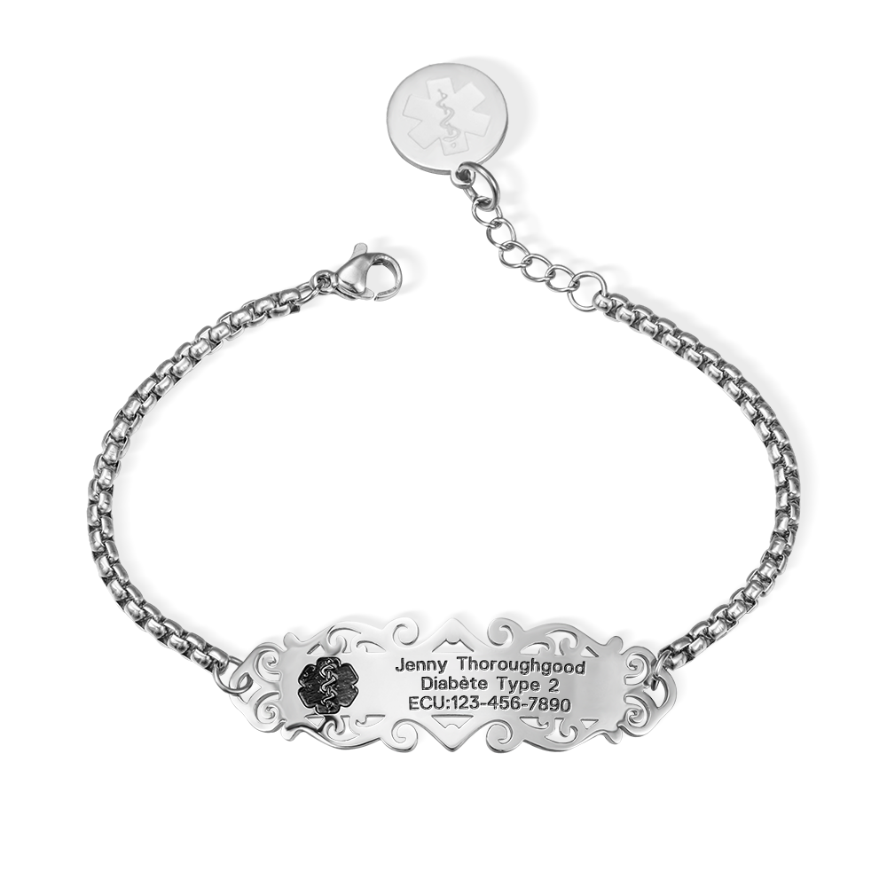 Bracelet d'Alerte Médicale Bracelet d'Urgence Personnalisé avec Texte Gravé Cadeau pour Homme Femme
