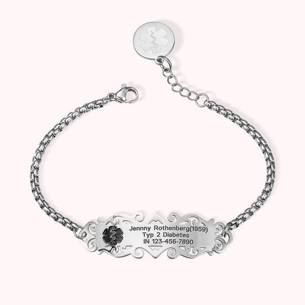 Personalisiertes Verstellbares Medizinisches „Star of Life“ ID-Notfallarmband mit Gravur Geburtstag Geschenk für Diabetes Allergie Epilepsie Damen