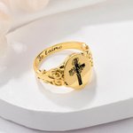 Bague Chrétien Baptême Signet Personnalisé avec Motif Croix Fleur de Naissance et Gravure Bijoux Cadeau Anniversaire