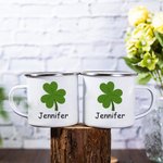 Personalised Lucky Lucky Shamrocks 11oz Enamel Camping Cup with Name St Patrick’s Day Gift for Kids