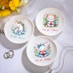 Personalized Cute Watercolor Animal Flower Ceramic Jewelry Dish with Name Birthday Gift for Girls Kids