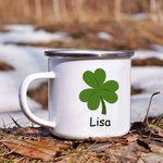 Personalised Lucky Lucky Shamrocks 11oz Enamel Camping Cup with Name St Patrick’s Day Gift for Kids