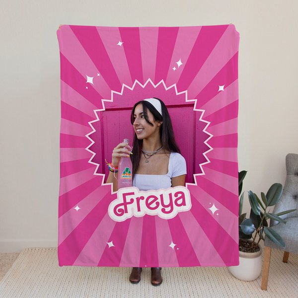 Personalized Retro Dolly Font Style Soft Fleece Blanket with Photo and Name Birthday Gift for Woman Kids