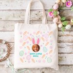 Sac à Main en Toile Motif Thème Pâques Sac Personnalisé avec Nom et Photo Cadeau Anniversaire Pâques pour Efants Famille