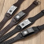 Personalisiertes Einstellbares Leder-Notfallarmband medizinische Alarm mit Gravur für Herren Damen