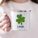 Personalised Lucky Lucky Shamrocks 11oz Enamel Camping Cup with Name St Patrick’s Day Gift for Kids