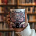 Tazza in ceramica con nome personalizzata Floral Book Dragon, tazza di caffè da 11oz/15oz, regalo di compleanno per gli amanti dei libri e dei draghi.