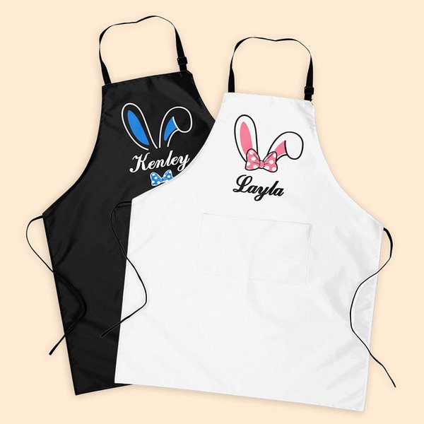 Grembiule impermeabile regolabile personalizzato con orecchie da coniglietto con tasca e nome Regalo di Pasqua per una coppia di famiglie