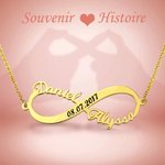 Collier Personnalisé Prénom Symbole de l'Infini Bijoux Argent Sterling avec 2 Noms et Date Cadeau Anniversaire St Valentin pour Couple Petit Ami
