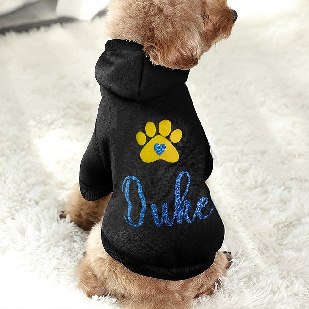 Una felpa con cappuccio personalizzata per cane e gatto, stampata con nome glitterato e zampa, morbido e caldo. Ci sono molte dimensioni e molti colori tra cui scegliere, un regalo per gli animali domestici.
