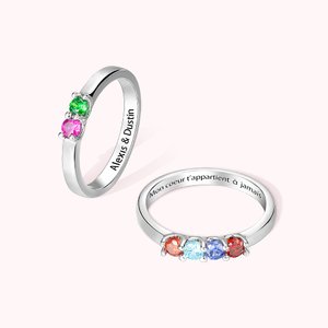 Bague en Argent Sterling Personnalisée avec Gravure 1 à 8 Pierres de Naissance Cadeau d'Anniversaire Fête des Mères pour Mère Grand-mère