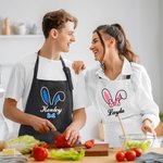 Grembiule impermeabile regolabile personalizzato con orecchie da coniglietto con tasca e nome Regalo di Pasqua per una coppia di famiglie