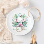 Personalized Cute Watercolor Animal Flower Ceramic Jewelry Dish with Name Birthday Gift for Girls Kids