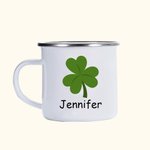 Personalised Lucky Lucky Shamrocks 11oz Enamel Camping Cup with Name St Patrick’s Day Gift for Kids