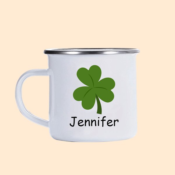 Lucky Shamrocks 11oz Enamel Camping Cup with Name