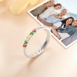Bague en Argent Sterling Personnalisée avec Gravure 1 à 8 Pierres de Naissance Cadeau d'Anniversaire Fête des Mères pour Mère Grand-mère