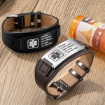 Personalisiertes Einstellbares Leder-Notfallarmband medizinische Alarm mit Gravur für Herren Damen