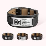 Personalisiertes Einstellbares Leder-Notfallarmband medizinische Alarm mit Gravur für Herren Damen
