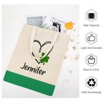 Personalised Lucky Heart Shamrock Canvas Tote Bag with Name St. Patrick's Day Birthday Gift for Girls Women