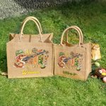 Personalized The Hunt Is On Jute Tote Bag with Camouflage Bunny Pattern and Name Easter Gift for Kid