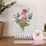 Personalized Birth Flower Bouquet  Acrylic Plaque Family Theme Vintage Home Decoration Birthday Anniversary Gift for Mom Grandma