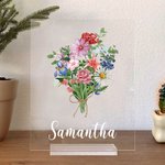 Personalized Birth Flower Bouquet  Acrylic Plaque Family Theme Vintage Home Decoration Birthday Anniversary Gift for Mom Grandma