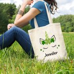 Personalised Shamrock Fantasy Unicorn Canvas Tote Bag with Name St. Patrick's Day Birthday Gift for Kid Girl