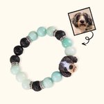 Pulsera personalizada de cuentas de turquesa blanca Amazonita hecha a mano con dije de retrato de mascota Regalo de cumpleaños para los amantes de las mascotas