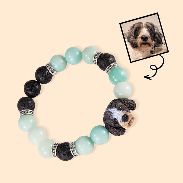 Pulsera personalizada de cuentas de turquesa blanca Amazonita hecha a mano con dije de retrato de mascota Regalo de cumpleaños para los amantes de las mascotas