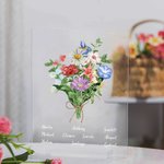 Personalized Birth Flower Bouquet  Acrylic Plaque Family Theme Vintage Home Decoration Birthday Anniversary Gift for Mom Grandma