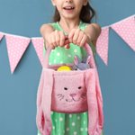 Cestino di Pasqua personalizzato con coniglietto peloso dalle orecchie lunghe con nome glitterato Regalo di caccia alle uova di Pasqua per bambini