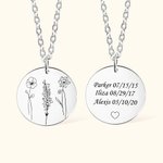 Personalized Birth Flowers Necklace with 1-4 Engraved Names Anniversary Mother's Day Gift for Her