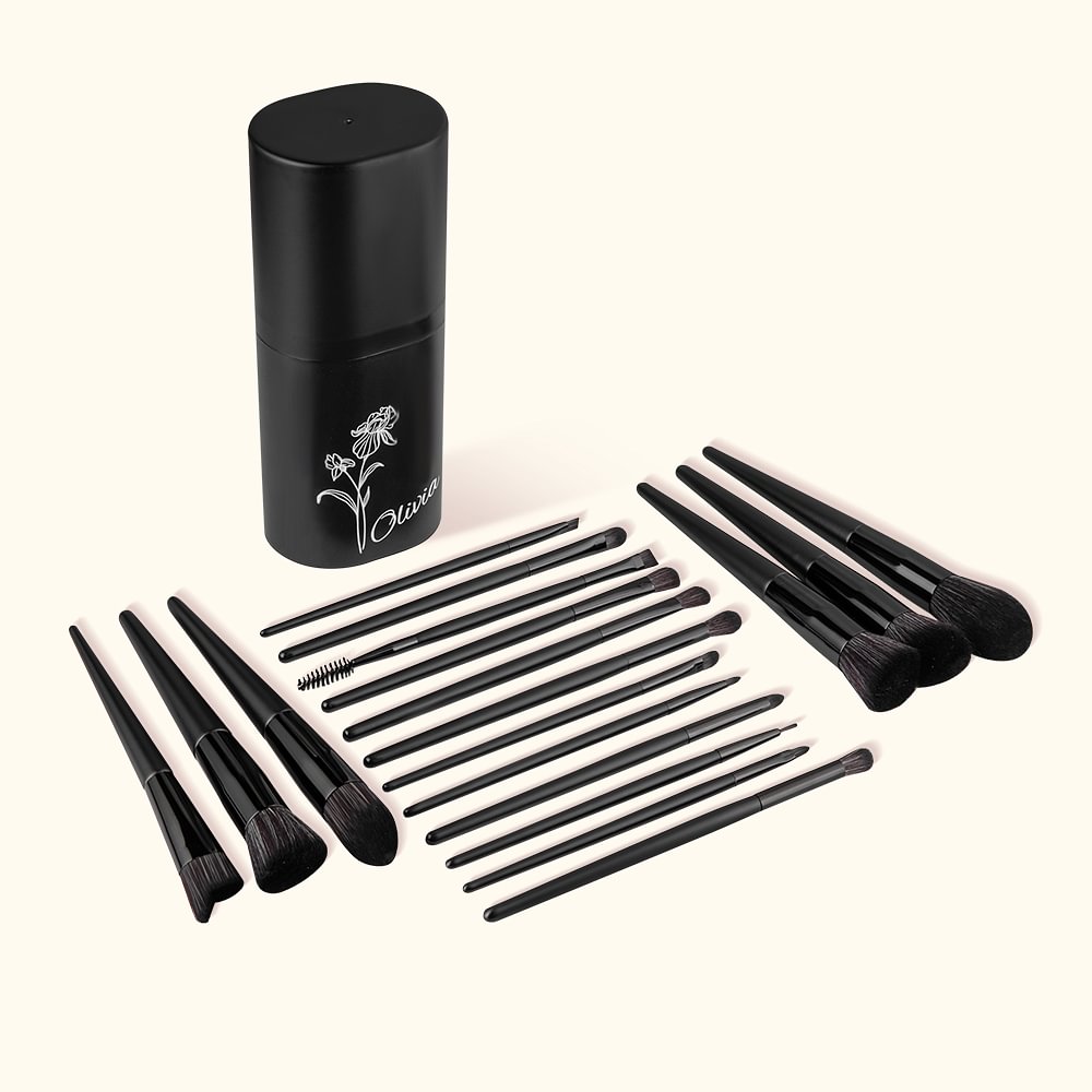 Boîte de Pinceaux de Maquillage 18 Pièces Ensemble de Voyage Personnalisé avec Fleur de Naissance Cadeau d'Anniversaire et Fête des Mères pour Femme