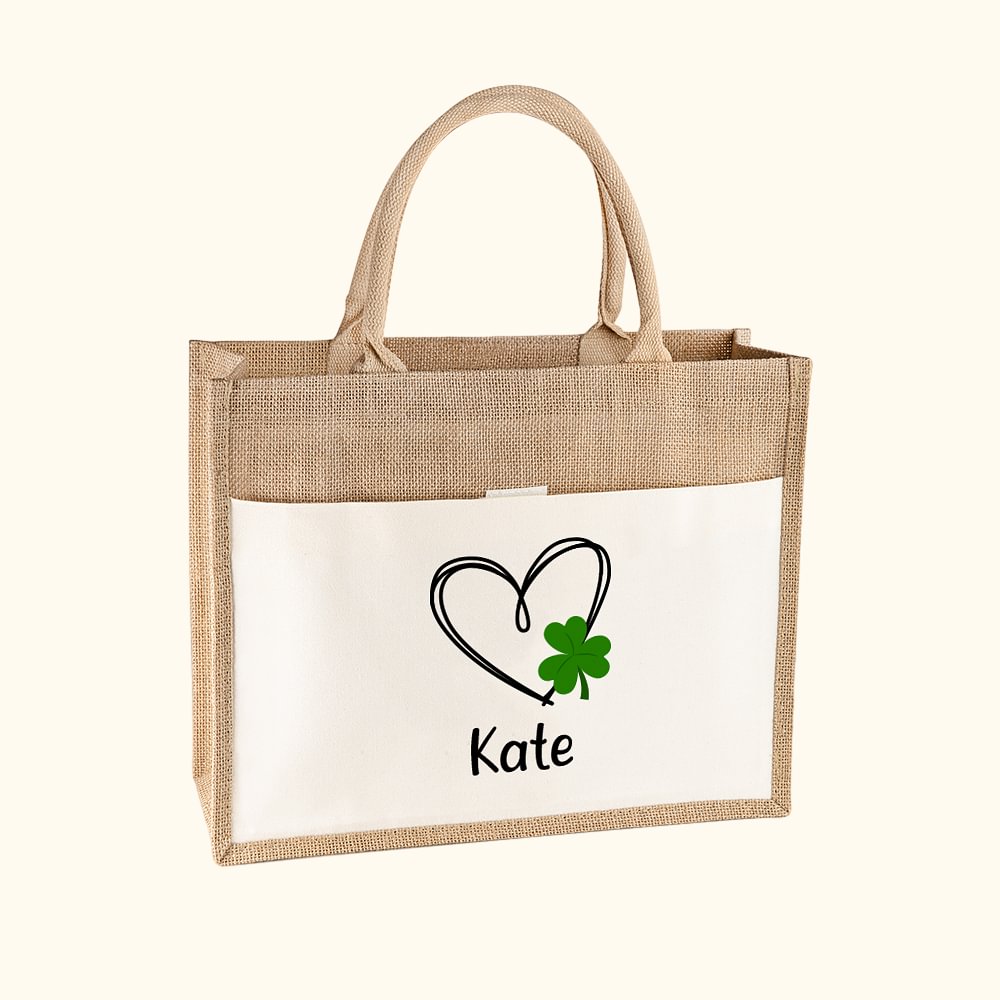 Sac en Toile Personnalisé avec Nom Cadeau de Mariage de Saint Patrick pour les Filles Femmes