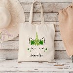 Personalised Shamrock Fantasy Unicorn Canvas Tote Bag with Name St. Patrick's Day Birthday Gift for Kid Girl