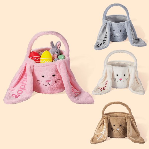 Panier de Pâques Personnalisé avec Nom sur Oreilles Longues de Lapin Cadeau de Pâques pour Chasse aux Oeufs pour Enfants
