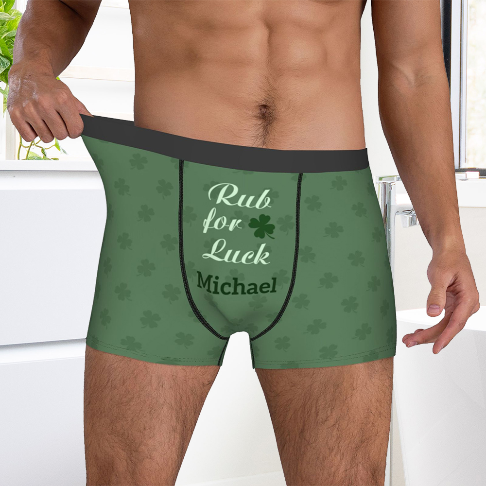Personalized Rub for Luck Four Leaf Clover Boxer Brief Funny Quote ...