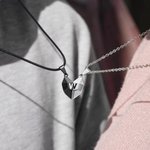 Personalised Set of 2 Matching Magnetic Heart Necklace with Engraved Initial Anniversary Valentine's Day for Couple